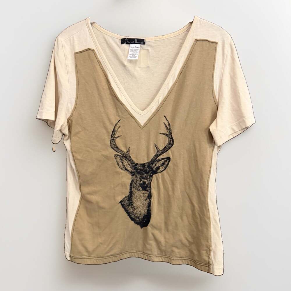 VNTG Sigal Dekel Top Art To Wear Stag Deer L Pit2Pit34”/L22” Cotton Gapcorp